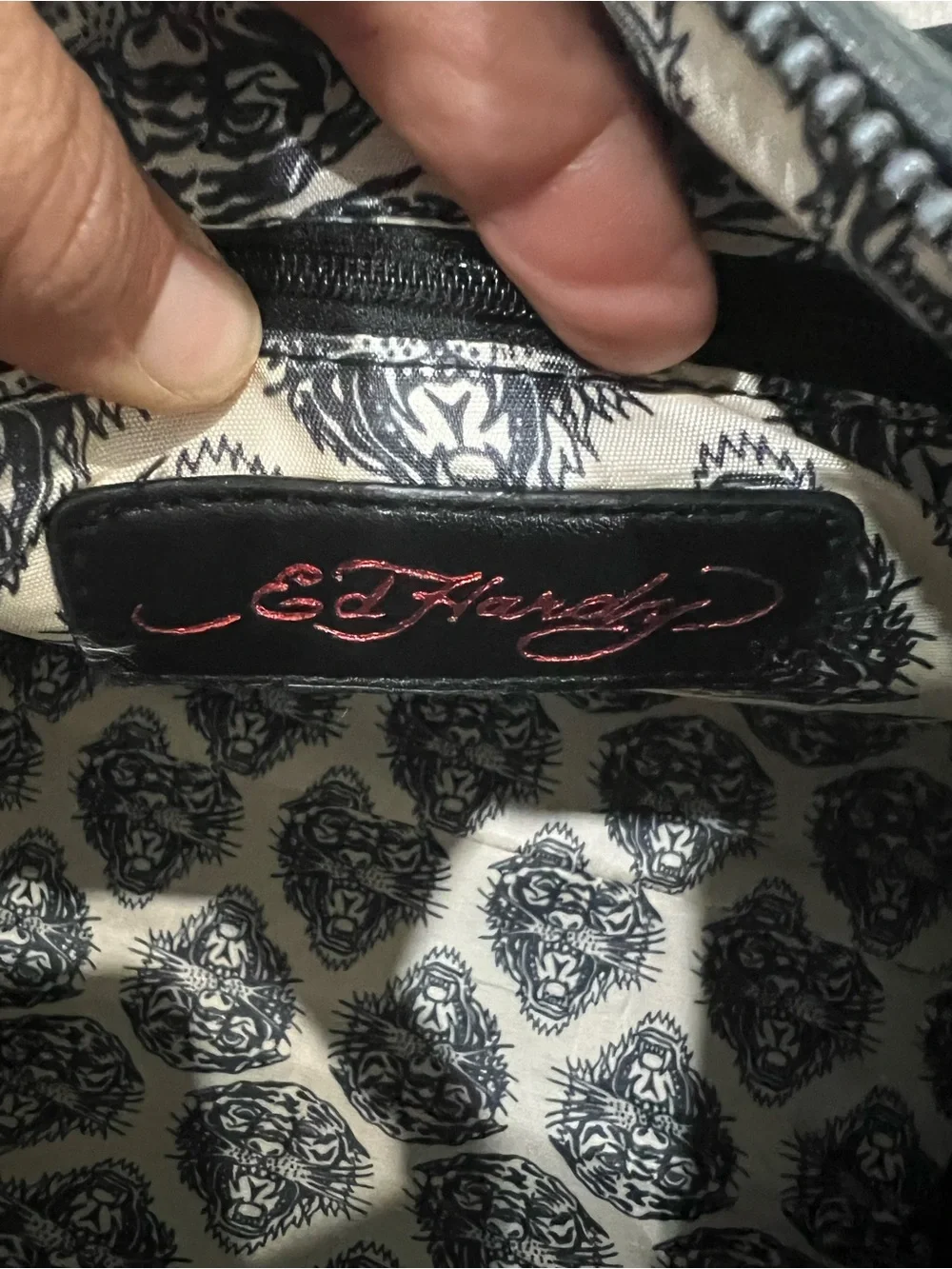 Ed Hardy Black & Red Love Hearts Top-Handle Shoulder Bag